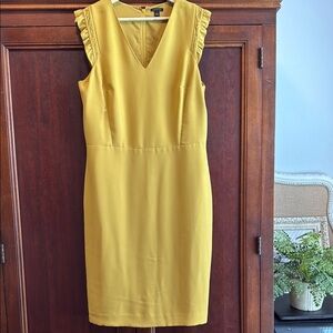 Ann Taylor Yellow Sheath Dress V-Neck Flutter Sleeveless